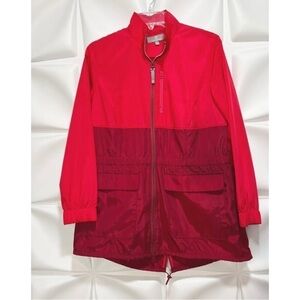 T by Talbots Sz MP PM Red Color-block Zip Up Windbreaker Utility Jacket Vented